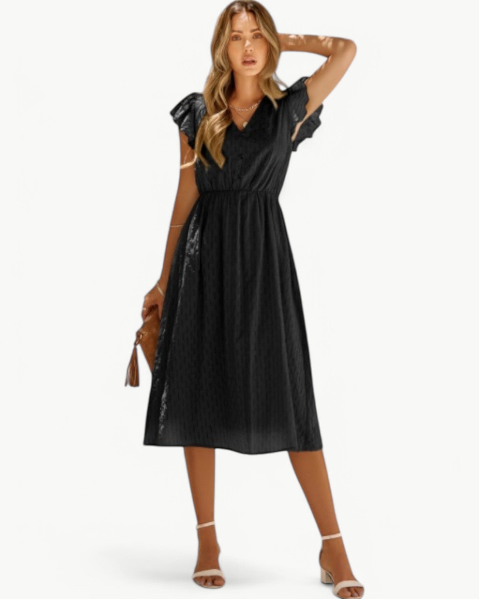 Lara | Abito midi con scollo a V e maniche con volant