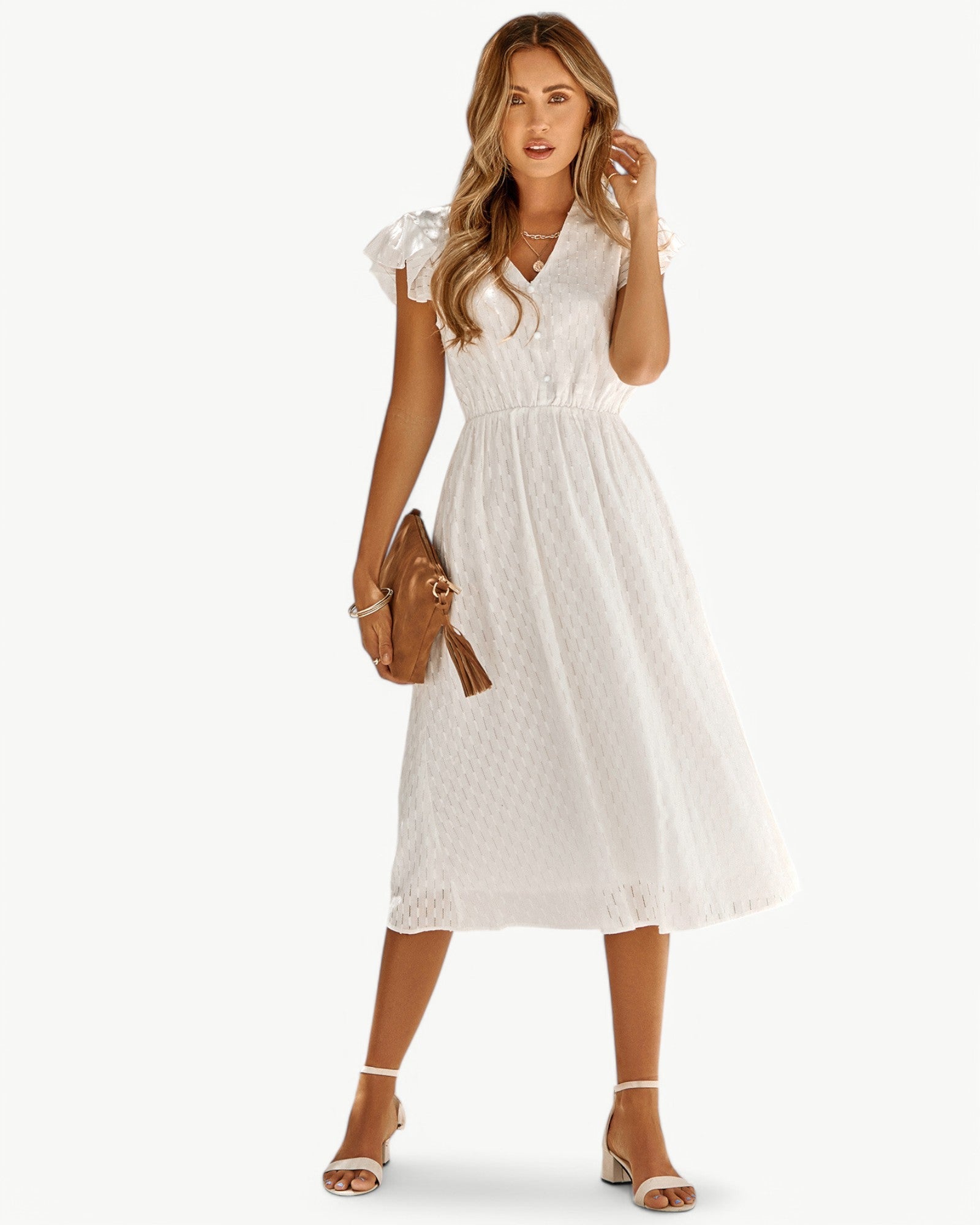 Lara | Abito midi con scollo a V e maniche con volant
